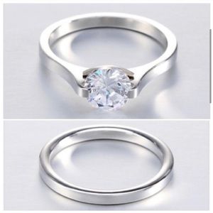 0.25-1.5Ct VVS1 CZ Set Wedding Band Solitaire Rings 316L Stainless Steel